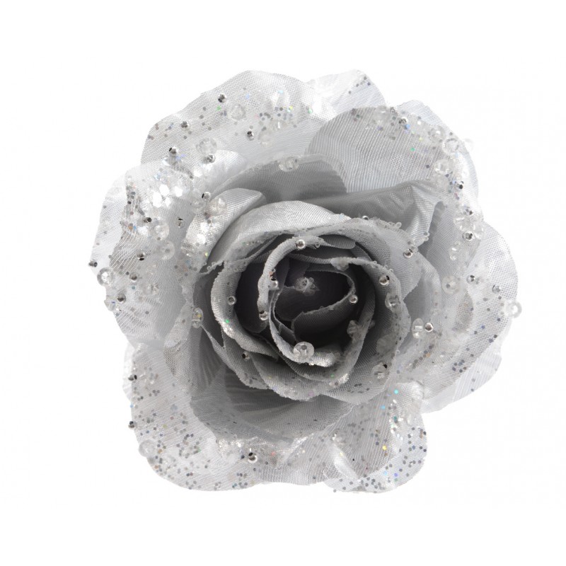 Rosa plata con perlas en pinza - Ø13