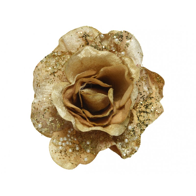Rosa dorada con perlas en pinza - Ø13