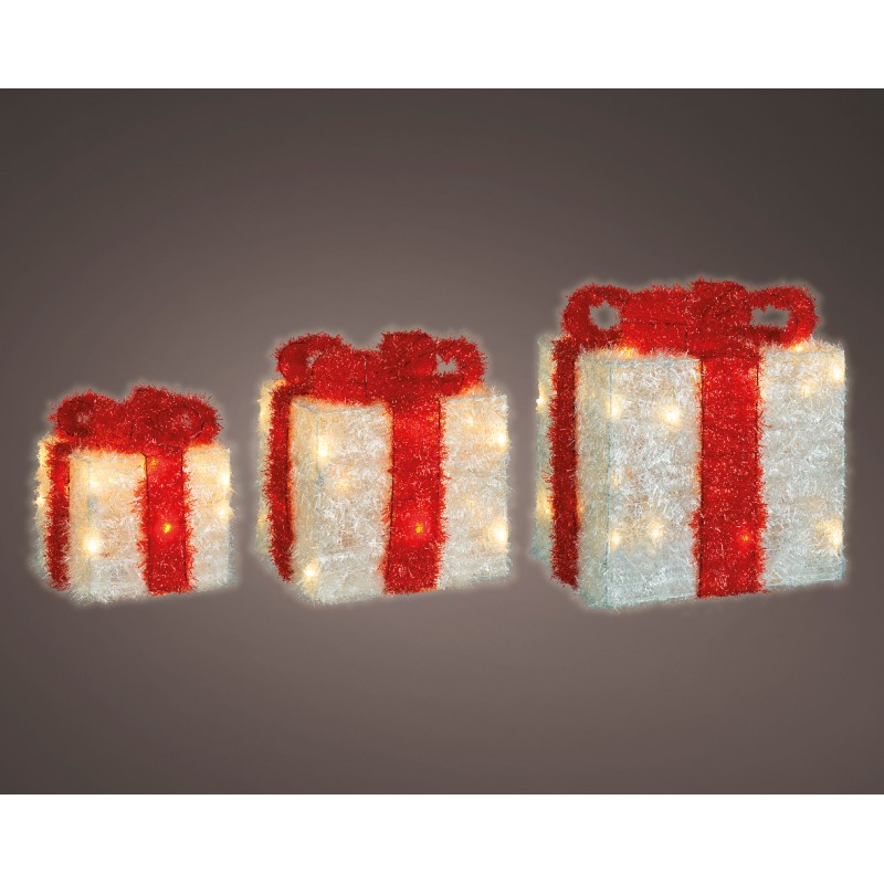 3 Cajas de regalo LED con lazo rojo