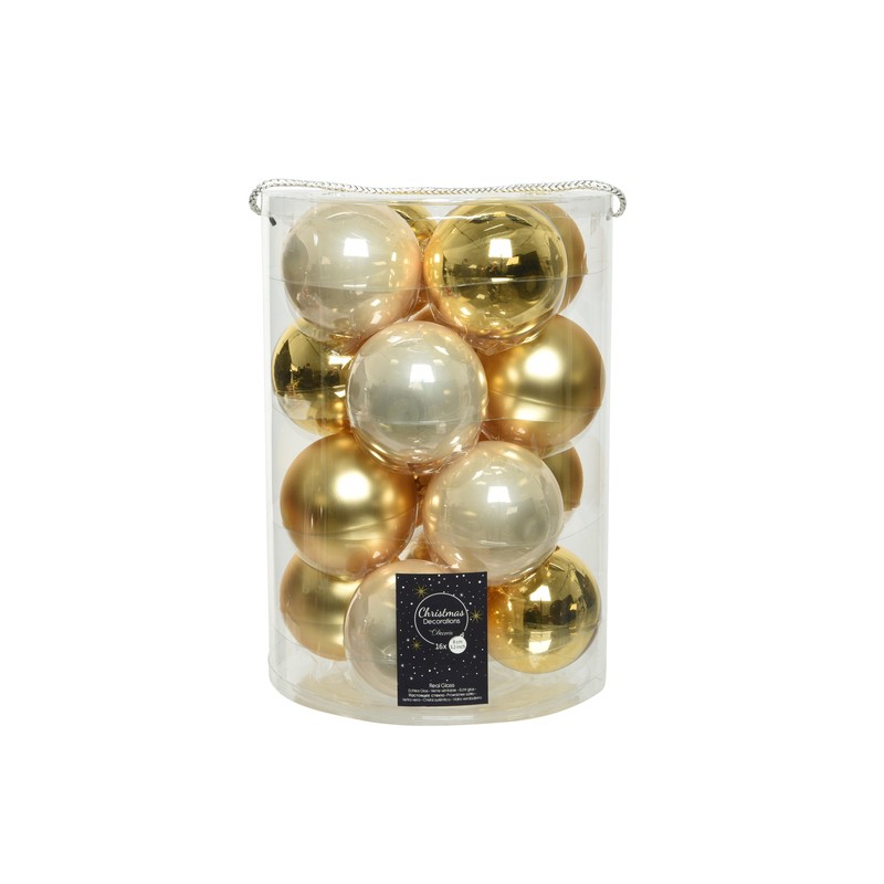 Tubo 16 bolas perla / dorado, cristal esmaltado