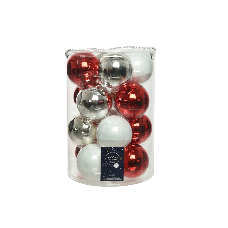Tubo 16 bolas blanco / rojo, cristal esmaltado