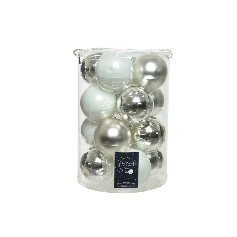 Tubo 16 bolas blanco / plateado, cristal esmaltado