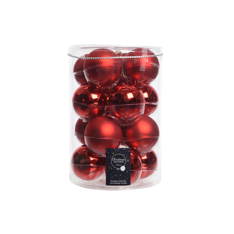 Tubo 16 bolas rojo navidad, cristal