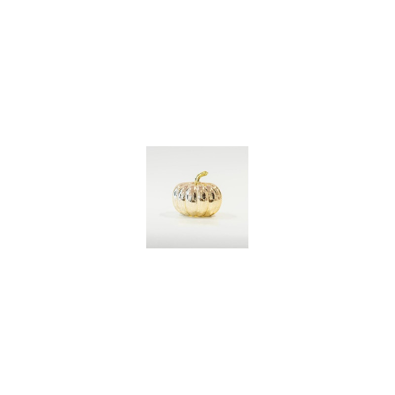 CALABAZA ILUMINADA CON VIDRIO ORO 13cm