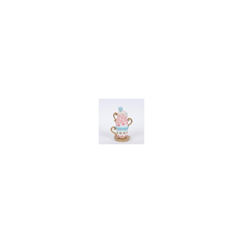 TAZAS DE TÉ DECORATIVAS DE POLIRESINA CON MACARONS ROSA 9x11,5x18cm
