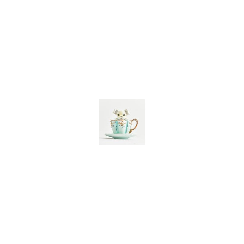 TAZA DECORATIVA CON PERRO AZUL CLARO 10x11cm