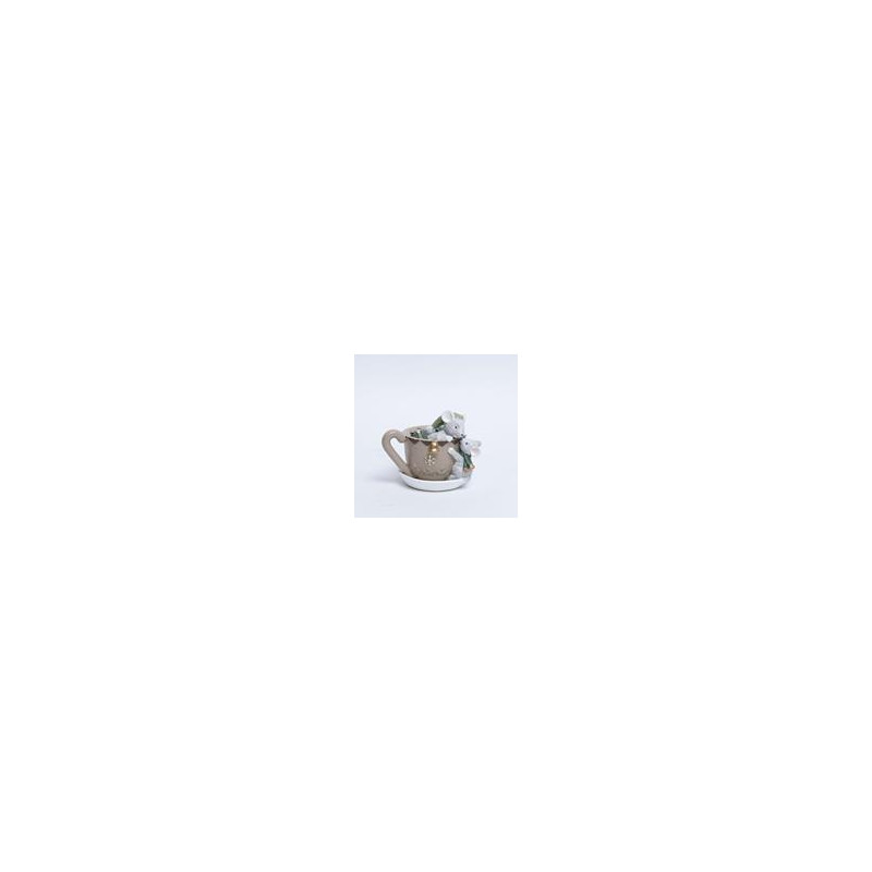 RATONES DECORATIVOS DE POLIRESINA EN TAZA DE TÉ CHAMPÁN 7.5x8.5x10cm