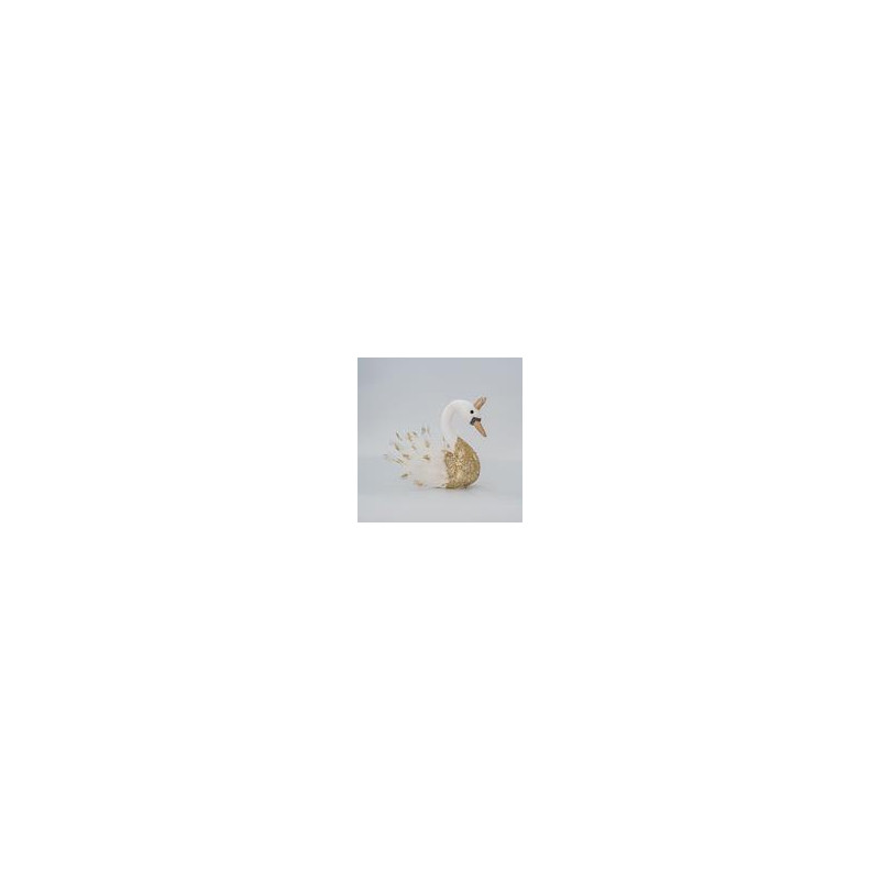 CISNE DE TERCIOPELO BLANCO CON PURPURINA DORADA 27x22x28cm