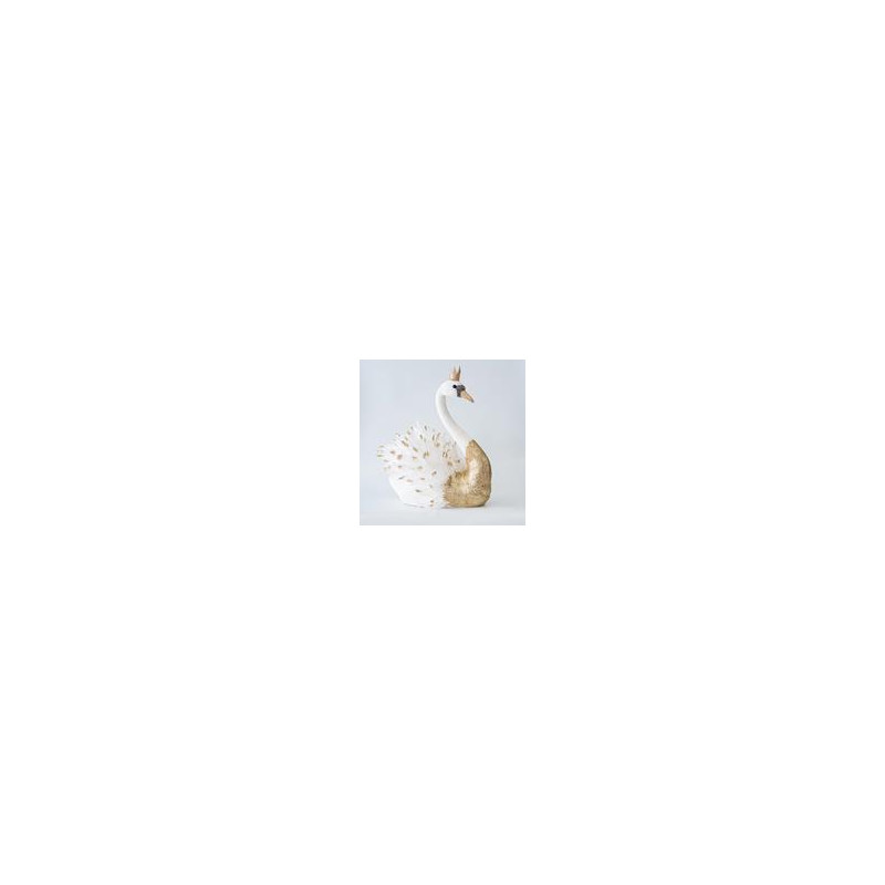 CISNE DE TERCIOPELO BLANCO CON PURPURINA DORADA 50cm