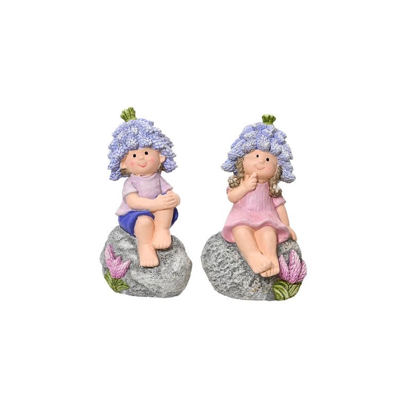 Figuras de poliresina niño-niña en roca 2 modelos