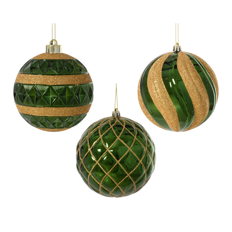 Bolas plástico verde/dorado 12 cm