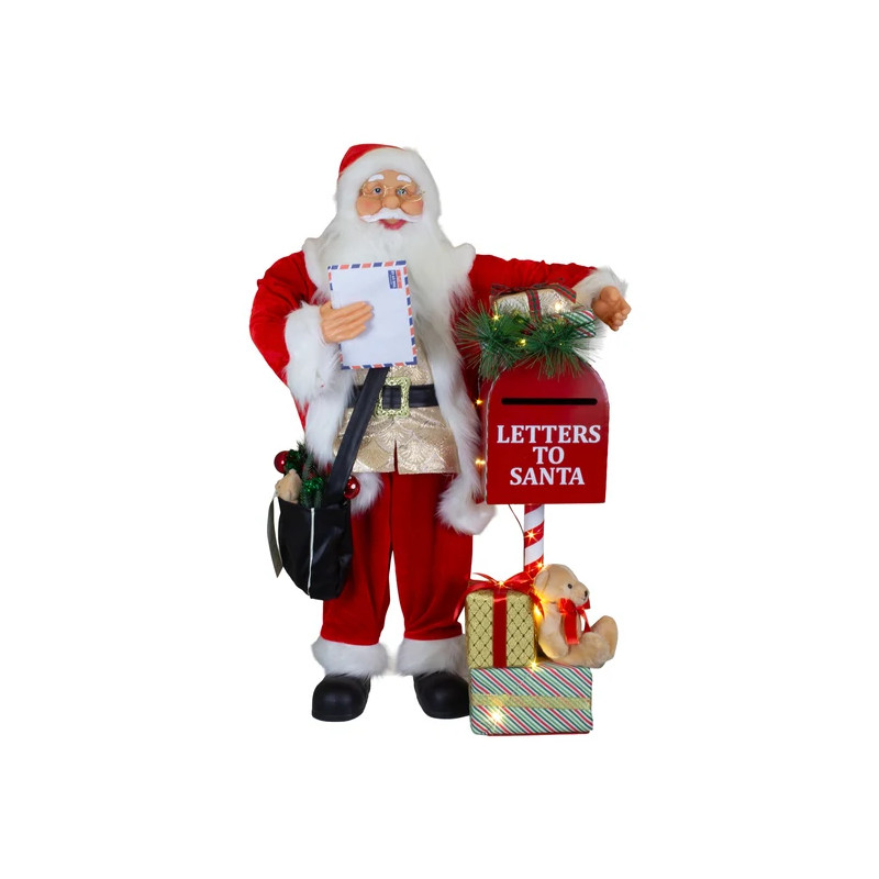 Papa Noel con Buzón, LED y música 90 cm