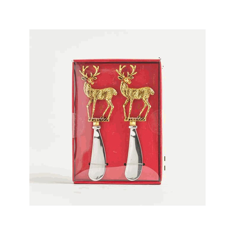 Set de 2 cuchillos mantequilla con reno dorado