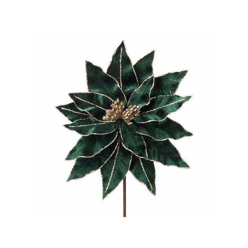 Flor Poinsetia esmeralda terciopelo con oro 31x45cm