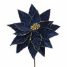 Flor Poinsetia azul oscuro terciopelo con oro 30x45cm