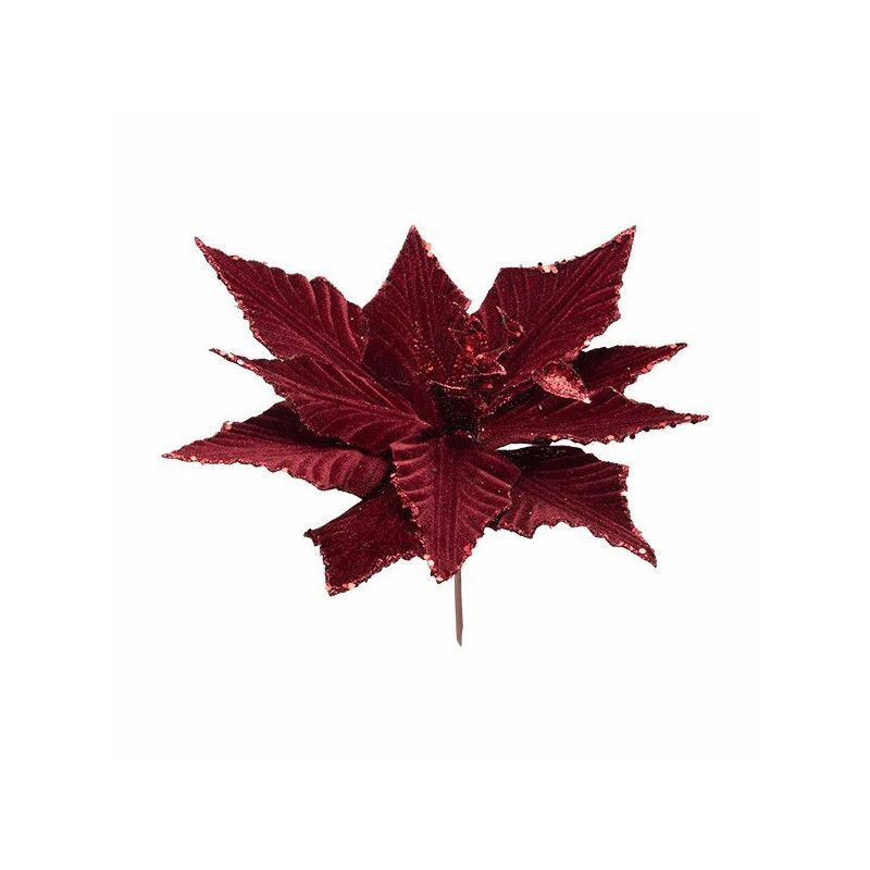 Flor Poinsetia terciopelo granate con purpurina