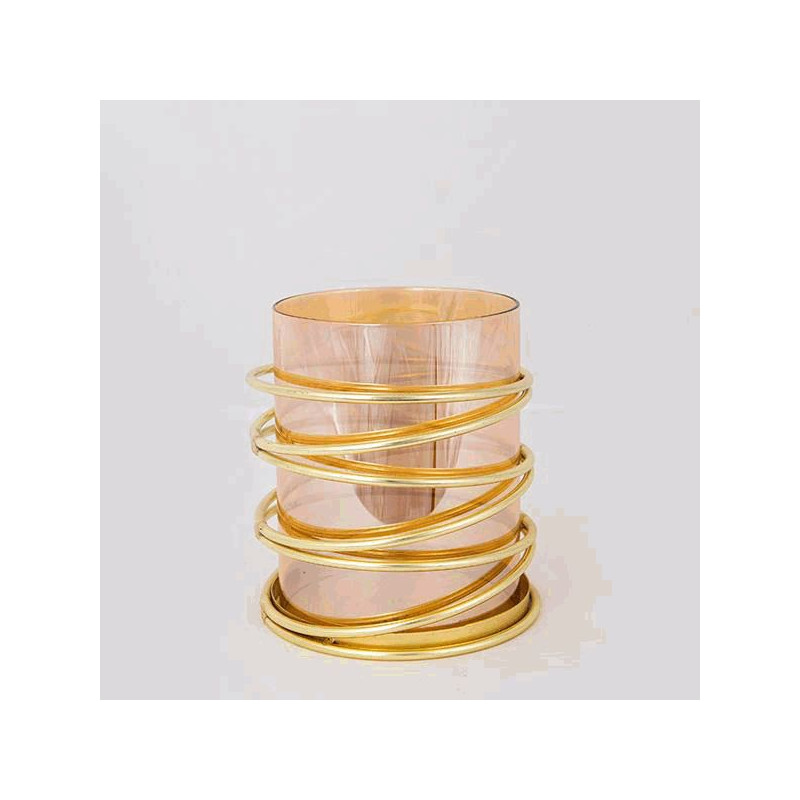 Sujeta velas crital-metal dorado D13,5 H15,5 cm